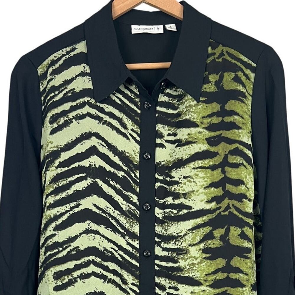 Susan Graver Womens 8 Maximalist Statement‎ Animal Print Roll Tab Tunic Blouse